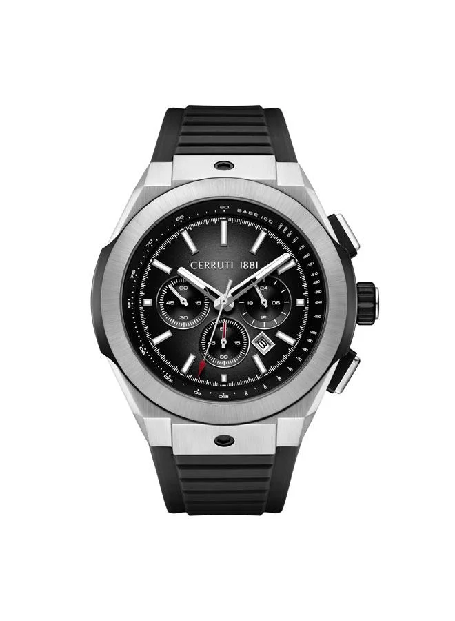 CERRUTI 1881 Ruscello Declination Black Dial Silicone Strap Chronograph Watch for Men, 48mm